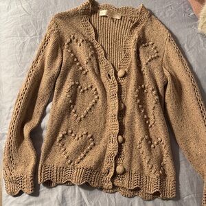 LoveShackFancy Tan Heart Cardigan